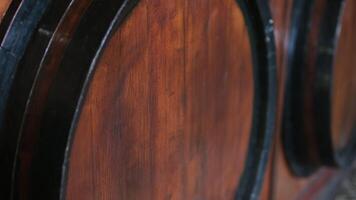 Cognac wine in a wooden barrel Beautiful serving of alcoholic drinks Winery In a wooden barrel video