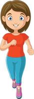 Cartoon young woman jogging on white background vector