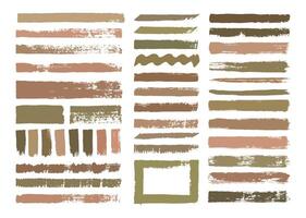 Multicolored paint brush strokes set. Wavy and straight lines, color block template bundle. vector