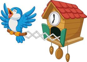 Cuckoo clock with blue bird chirping vector