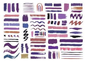 Colorful abstract paint brush strokes art set. Creative grunge brushes design. Wavy lines, stripes, and color blocks template. vector