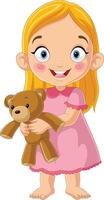 Cartoon little girl holding teddy bear vector