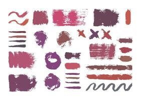 Abstract paint brush stroke template set. Wavy and straight lines, circle, x sign, and color blocks grunge elements. Grunge multicolored strokes layout. vector