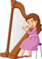 Cartoon little girl playing harp vector