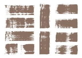 Brown rough textured paint brush strokes layout set. Abstract color blocks painting graphic element. vector