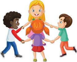 Happy kids holding hands and dancing in a circle vector