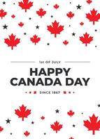 First of July Canada day celebration poster with red maple leaves and stars. Vertical social media post design template. Simple trendy minimalistic geometrical style. White background with red leaves. vector