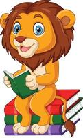 león de dibujos animados leyendo un libro vector