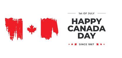 Minimalistic Canada day horizontal banner. Canadian flag on white background, red maple leaf. Template Victory day. 1st of July national holiday design. Greeting card poster decoration and covering vector