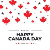 primero de julio Canadá día celebracion póster con rojo arce hojas y estrellas. cuadrado social medios de comunicación enviar diseño modelo. sencillo de moda minimalista geométrico estilo. blanco antecedentes con rojo hojas. vector