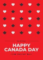 Minimalistic trendy vertical Canada Day poster. Happy Canada day. 1st of July Template Design Victory day. Social media post, celebrating. Maple leaves and hearts. We love Canada. Geometrical style vector