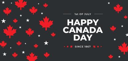 Happy Canada Day illustration background banner header with red maple leaves and stars. Black background. 1st of July national holiday design. Greeting card poster geometrical decoration, covering vector