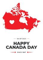 Happy Canada day greeting poster. Red, white and black. Simple modern design. Celebrating Canadian anniversary of independence of 1867 year. Holiday background with red map. 1st of July Independence vector