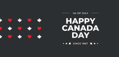 Happy Canada day, 1st of July, horizontal banner, social media post. Simple minimal design, trendy minimalistic style. Black background. Canada symbol maple leaf. Card, holiday banner flyer poster vector