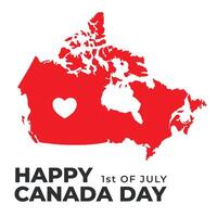 Minimalistic trendy simple social media template for Canada day, 1st of July. Map of Canada with heart on white background. First of July National Holiday Greeting card, geometrical style poster vector