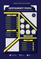 Food restaurant menu layout editable template menu list cafe gradient blue and yellow modern template vector