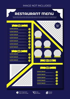 Food restaurant menu layout editable template menu list cafe gradient blue and yellow modern template