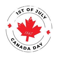 Canadá día, Primero de julio, cuadrado bandera, social medios de comunicación correo. en el estilo de un redondo sello imprimir. sencillo mínimo diseño, de moda minimalista estilo. blanco, negro, rojo colores. Canadá símbolo arce hoja vector
