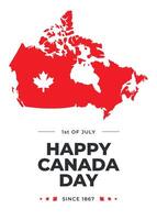 Minimalistic trendy simple social media poster template for Canada day 1st of July. Map of Canada with heart on white background. First of July National Holiday Greeting card, geometrical style poster vector