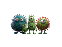 Germs, bacteria, 3D cartoon characters png