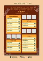 Food restaurant menu layout editable template menu list cafe brown and orange modern template vector