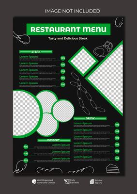 Food restaurant menu layout editable template menu list cafe black and green modern template