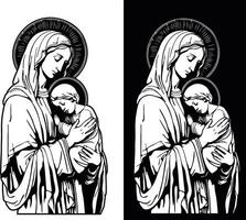 blessed virgin mary holding baby jesus vector