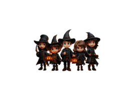 enfants 3d dessin animé personnages habillé en haut dans Halloween style, png