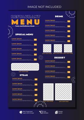 Food restaurant menu layout editable template menu list cafe gradient blue modern template