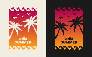 Palm tree with hello summer typography design suitable for print. vector