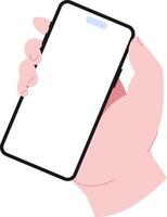 Simple flat Hand holding mobile smart phone with blank screen illustration vector