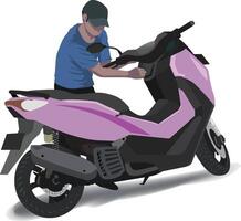 illustration of a guy stealing motorcycle vector
