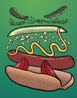 illustration of chicago hotdog ingredients vector