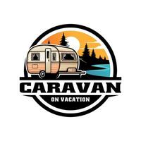 retro caravan trailer illustration logo vector
