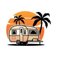 retro caravan trailer illustration vector