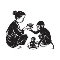 Old Woman and monkey design Art, Icons, and Graphics vector