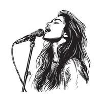 Girl singing into microphone on white background vector
