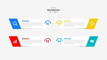 cuatro paso infografía elemento diseño modelo para presentación. proceso diagrama y presentaciones paso, flujo de trabajo disposición, bandera, fluir cuadro, informacion gráfico ilustración. vector