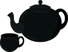 Black color ceramic teapot with cup set vector