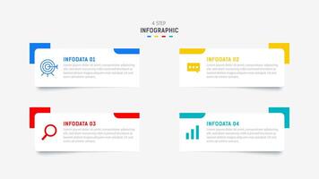 cuatro paso infografía elemento diseño modelo para presentación. proceso diagrama y presentaciones paso, flujo de trabajo disposición, bandera, fluir cuadro, informacion gráfico ilustración. vector