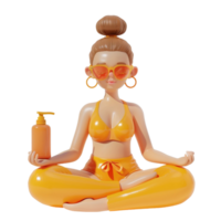 Generated AI 3d cartoon girl performing yoga isolated on transparent background png