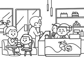 Parents in ice cream shop. vector