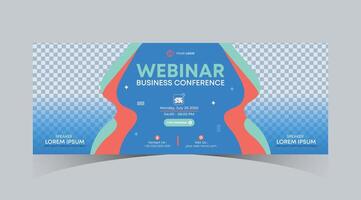 Webinar business online course web banner and social media cover template design. Dark navy blue, Green, Orange color with stripe line shape background for marketing webinar, online class banner vector