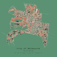 Melbourne, Australia, ciudad centro urbano detalle calles carreteras color mapa, elemento modelo imagen vector