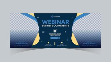 Webinar business online course web banner and social media cover template design. Dark navy blue, Green, Orange color with stripe line shape background for marketing webinar, online class banner vector