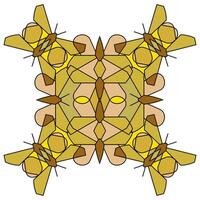 Ornament of geometric figures of butterflies in combinatorics style in gold colors, mandala on a white background vector