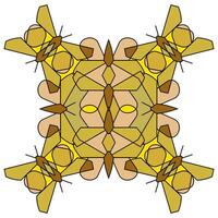 Ornament of geometric figures of butterflies in combinatorics style in gold colors, mandala on a white background vector