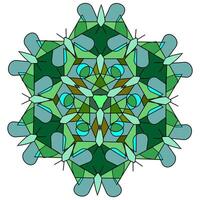 Ornament of geometric figures of butterflies in the style of combinatorics in green shades, mandala on a white background vector