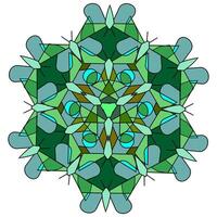 Ornament of geometric figures of butterflies in the style of combinatorics in green shades, mandala on a white background vector