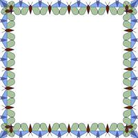 Frame of geometric shapes of green and blue butterflies on a white background vector